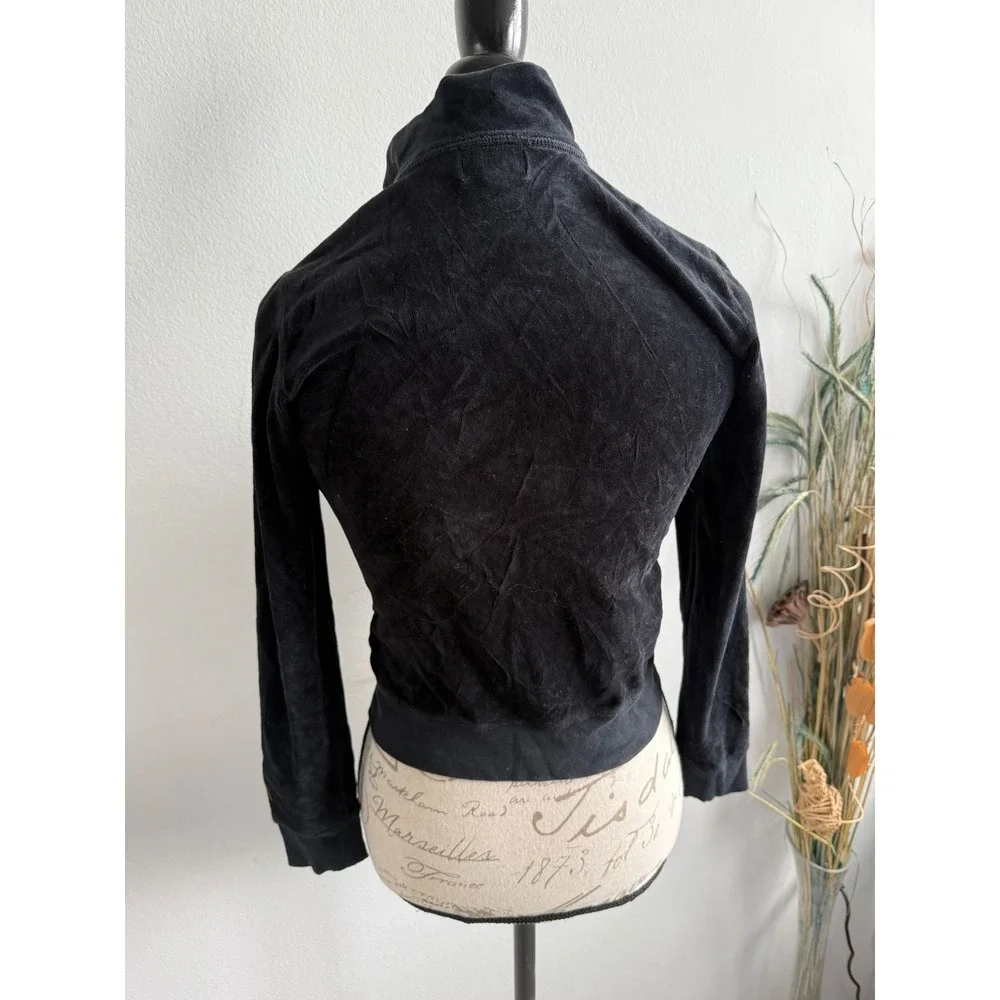 Juicy‎ Couture Girls Black Velour Zip Up Track Jacket Mock Neck Size 14 Vintage